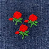 3-Pack Rose Applique Patch - Embroidered Flower Gardening Badge 1" (Iron On)