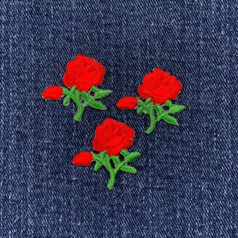 3-Pack Rose Applique Patch - Embroidered Flower Gardening Badge 1" (Iron On)