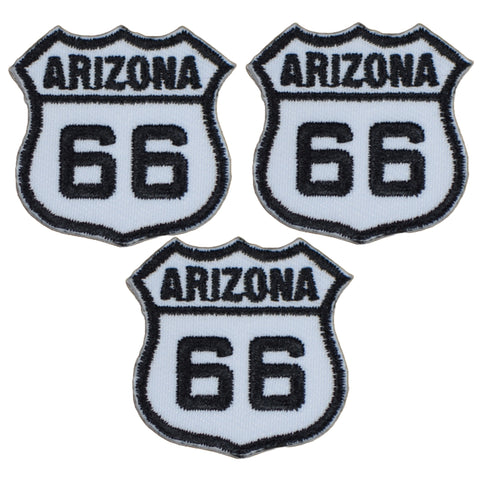 Mini Arizona Route 66 Arizona Applique Patch - AZ Rt. 66 Embroidered Badge 1-3/8" (3-Pack, Iron on)