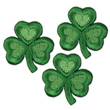 3-Pack Shamrock Applique Patch - Three-Leaf Clover With Hearts Embroidered Badge 1" (Iron on)