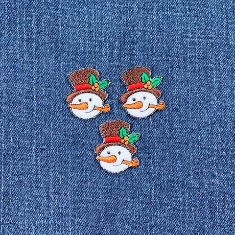 3-Pack Snowman Applique Patch - Mini Embroidered Christmas Winter Snow Badge 1" (Iron On)