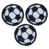 Three soccer ball-shaped patches on a white background