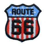Route 66 patch with American flag design on a white background