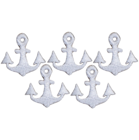 Mini White Anchor Applique Patch - Nautical Sailing Badge .75" (5-Pack, Iron on)