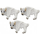 3-Pack White Buffalo Applique Patch - Mini Embroidered Sacred Bison Spiritual Animal Badge 1.25" (Iron On)