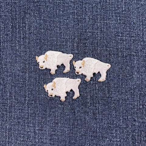 3-Pack White Buffalo Applique Patch - Mini Embroidered Sacred Bison Spiritual Animal Badge 1.25" (Iron On)