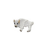 Embroidered patch of a white buffalo on a white background