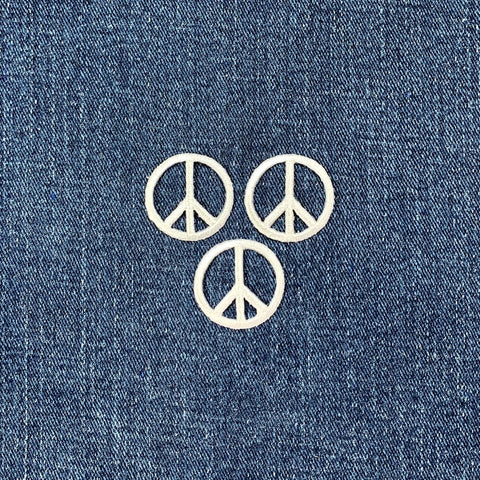 3-Pack Peace Sign Patch Applique - Mini White Embroidered Badge 1" (Iron On)