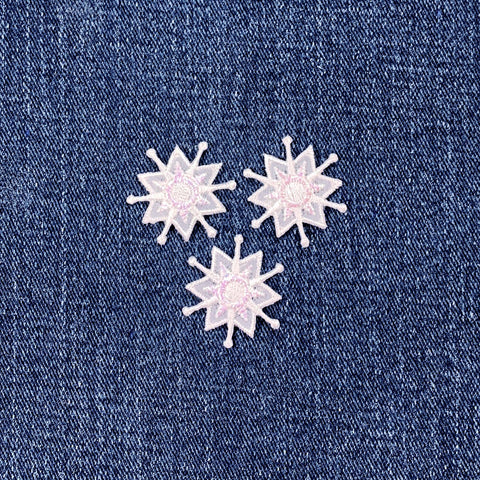 3-Pack White Snowflake Applique Patch - Mini Embroidered Iridescent Snow Badge 1" (Iron On)