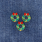 3-Pack Christmas Wreath Applique Patch - Mini Embroidered Holiday Badge 7/8" (Iron On)