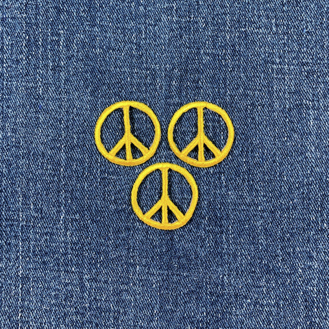 3-Pack Peace Sign Applique Patch - Mini Yellow Embroidered Badge 1" (Iron On)