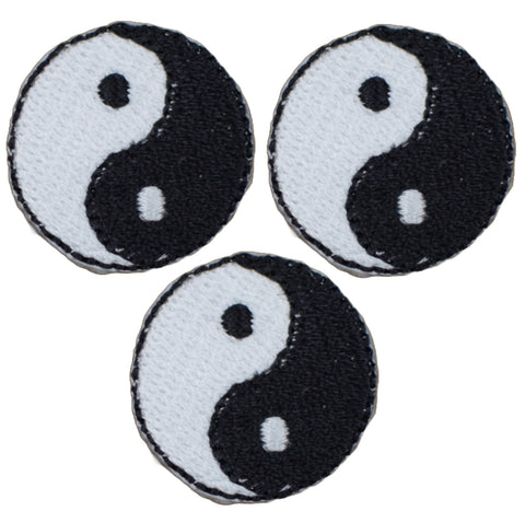 Mini Yin Yang Applique Patch - White & Black Circle Badge 1" (3-Pack, Iron on)