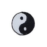 black and white Yin and yang symbol patch on a white background