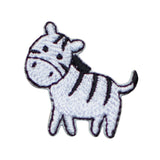 Embroidered patch of a cartoon zebra on a white background
