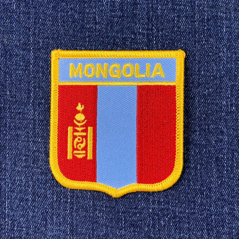 Mongolian flag patch on a denim background