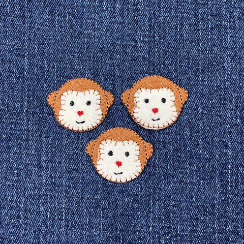 3-Pack Monkey Face Applique Patch - Embroidered Animal Badge 1-1/8" (Iron On)
