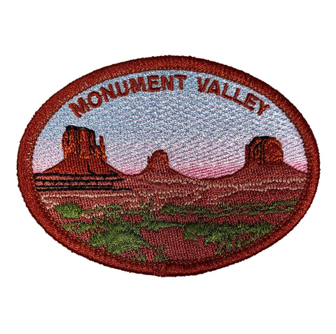 Embroidered patch of Monument Valley on a white background