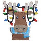 Moose & Christmas Lights Applique Patch - Embroidered Holiday Animal Badge 2.5" (Iron On)