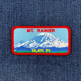 Patch of Mount Rainier on a denim background