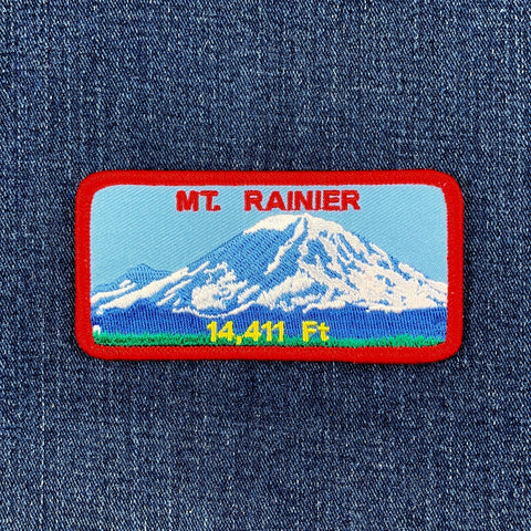 Patch of Mount Rainier on a denim background