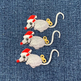 3-Pack Christmas Mouse Applique Patch - Embroidered Windup Toy & Santa Hat Badge 2.25" (Iron On)