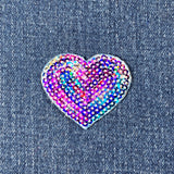 Multicolor Heart Applique Patch - Sequin Badge 1.75" (Iron On)