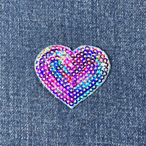 Multicolor Heart Applique Patch - Sequin Badge 1.75" (Iron On)