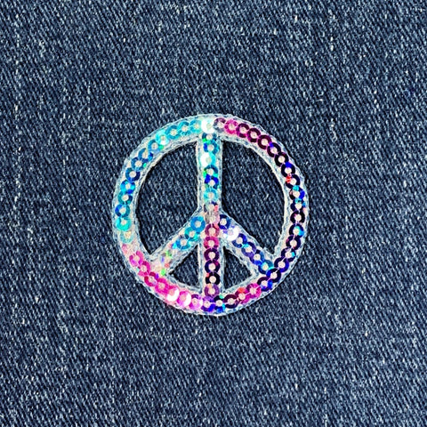 Sequin Peace Sign Applique Patch - Multicolor World Peace Badge 1.5" (Iron On)
