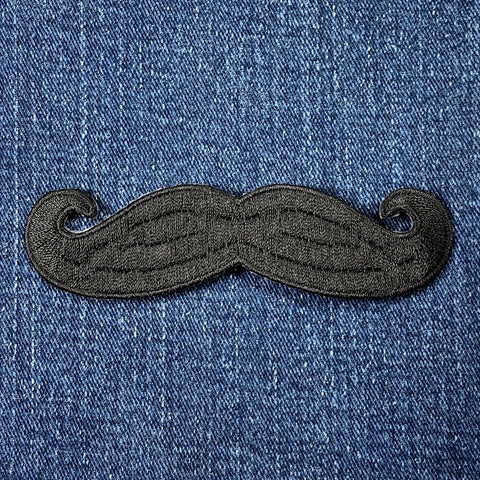 Mustache Applique Patch - Embroidered Handlebar Style Badge 4" (Iron On)