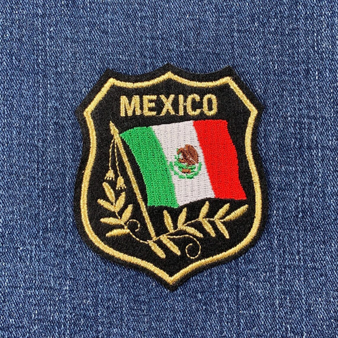 Mexico Patch - Mexican Flag Shield Embroidered Mylar México Badge 3.25" (Iron Or Sew On)