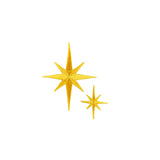 Two yellow embroidered star patches of different sizes on a solid white background.