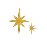 Two yellow embroidered star patches of different sizes on a solid white background.