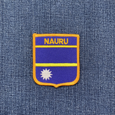 Nauru flag patch on a denim background