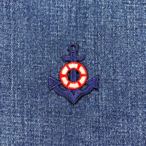 Anchor & Life Preserver Applique Patch - Embroidered Sailing Nautical Badge 1.75" (Iron On)