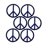6 navy blue peace sign patches displayed on a white background