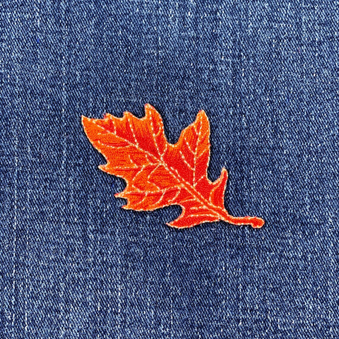 Oak Leaf Applique Patch - Embroidered Orange Autumn Fall Badge 2-7/8" (Iron On)