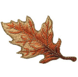 Embroidered leaf patch with autumn colors on a white background