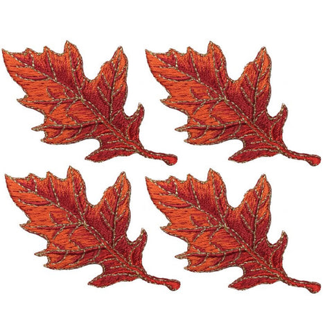 Oak Leaf Applique Patch Set - Orange Autumn Fall Leaf 2-7/8" (4-Pack, Iron on)