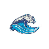 Blue and white wave patch on a white background