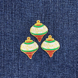 3-Pack Onion Bulb Ornament Applique Patch - Embroidered Christmas Badge 1.5" (Iron On)