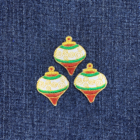 3-Pack Onion Bulb Ornament Applique Patch - Embroidered Christmas Badge 1.5" (Iron On)