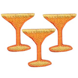 Three mini orange margarita applique patches, each representing a cocktail glass