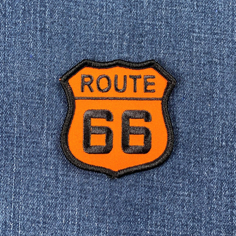 Route 66 Patch - Embroidered Orange & Black Highway Sign Badge 2.5" (Iron On)