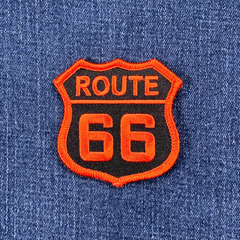 Route 66 Patch - Embroidered Orange & Black Highway Sign Badge 2.5" (Iron On)