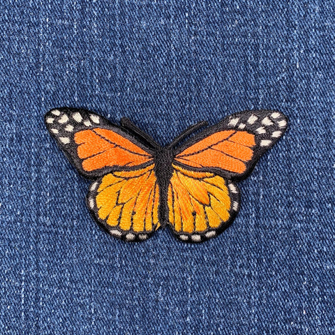 Orange Butterfly Applique Patch - Embroidered Insect Badge 2-7/8" (Iron On)