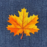 Autumn Leaf Applique Patch - Embroidered Orange & Yellow Fall Badge 2.75" (Iron On)