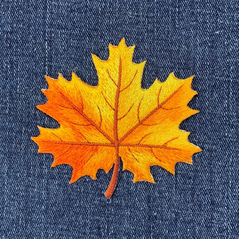 Autumn Leaf Applique Patch - Embroidered Orange & Yellow Fall Badge 2.75" (Iron On)