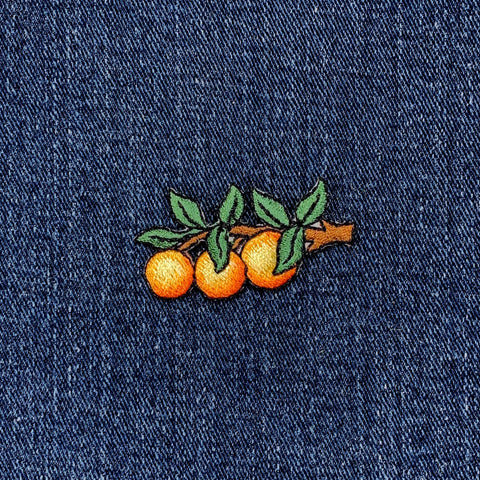 Oranges & Branch Applique Patch - Mini Embroidered Fruit Citrus Food Badge 1.75" (Iron On)