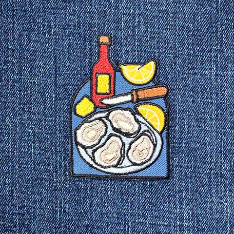 Oyster Platter Patch - Embroidered Seafood Badge 2-7/8" (Iron Or Sew On)