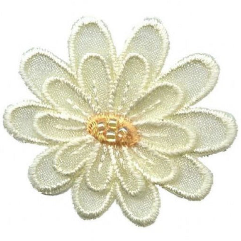 Layered Flower Applique Patch - Pale Yellow Organza Petals 2-1/8" (Iron on)